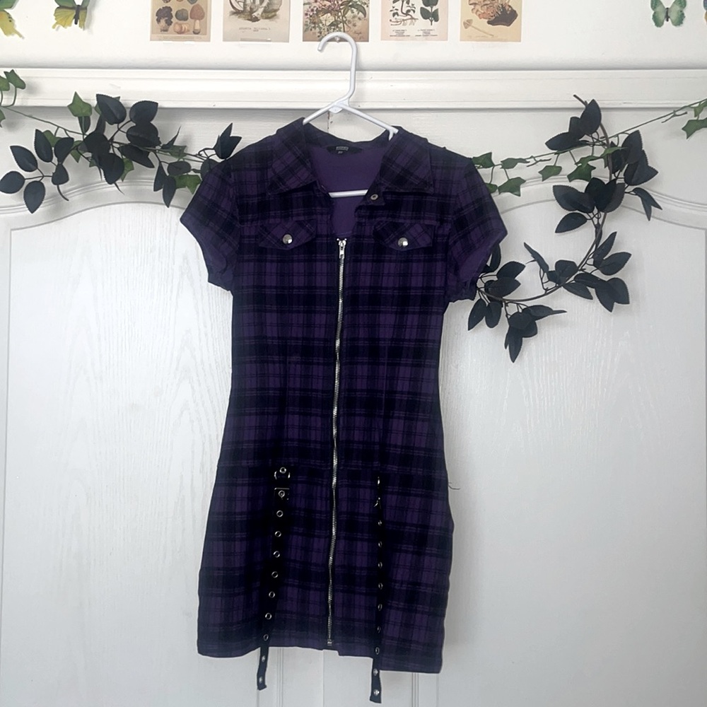 ‘Banned Alternative’/ Purple/ Zip Plaid Dress